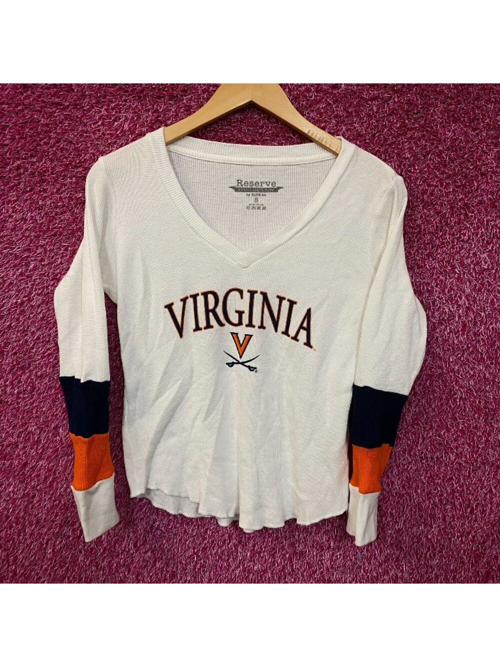 University of Virginia Cavaliers V-Neck Waffle-Knit Thermal Long-Sleeve Shirt Sm